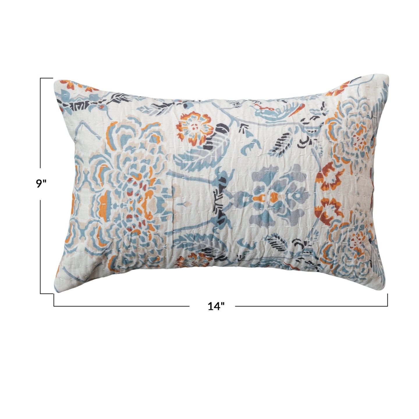 Cotton Floral Printed Lumbar Pillow, Multi Color